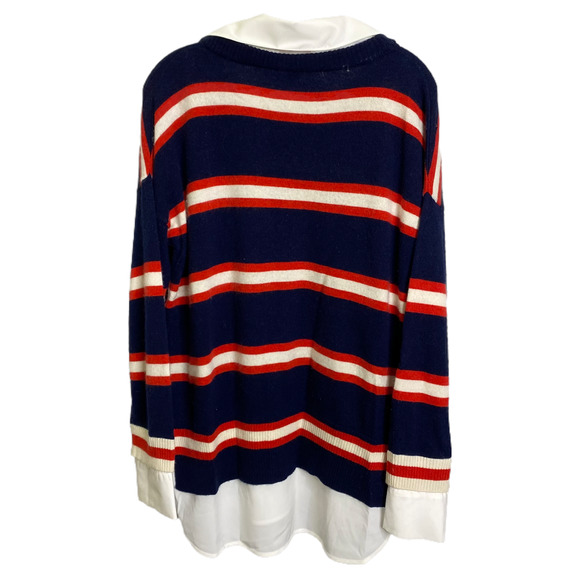 Scripted Women's Sweater Navy Red Striped Collared‎ Pullover Wool Cashmere Sz L - Picture 3 of 6